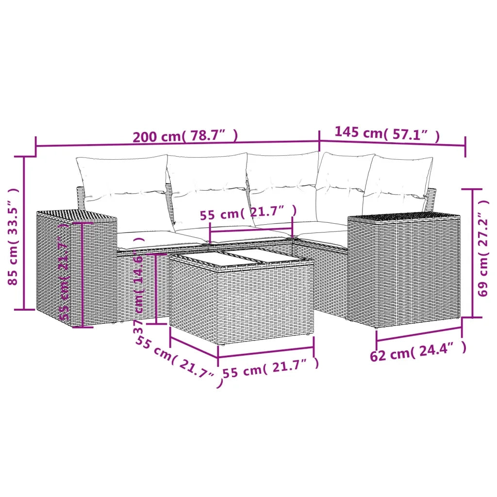 Set Divani da Giardino 5 pz con Cuscini in Polyrattan Nero 3254852