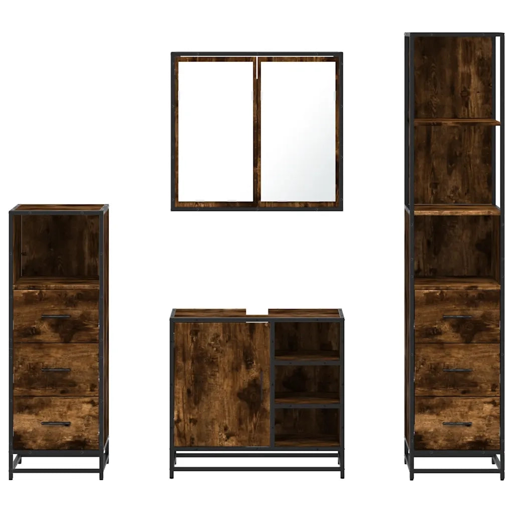 Set Mobili da Bagno 4 pz Rovere Fumo in Legno Multistrato 3301267