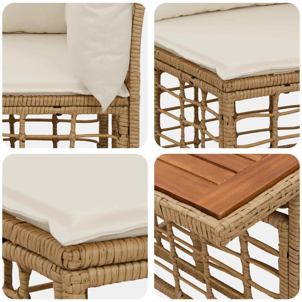 Set Divano da Giardino 7 pz Naturale e Bianco Crema polyrattan 3437836