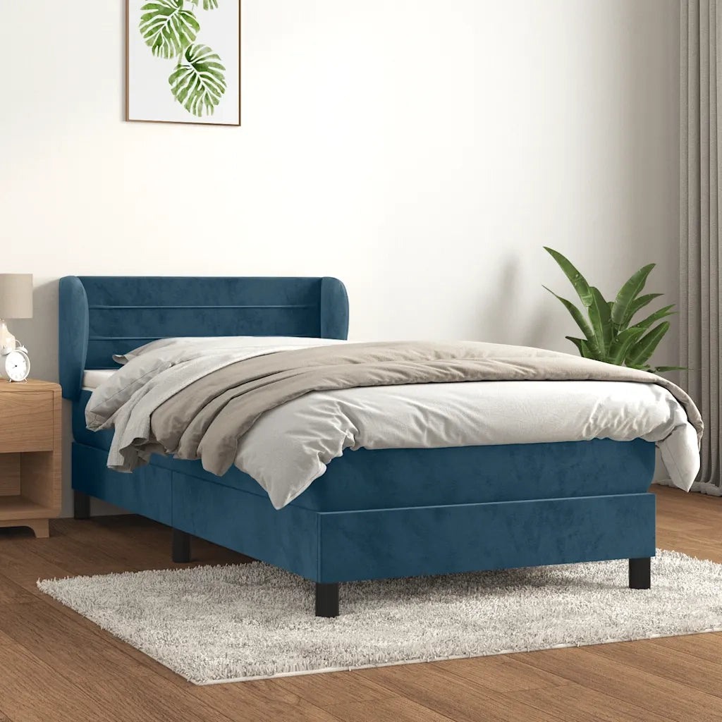 Letto singolo | Letto per adulti | Giroletto a Molle con Materasso Blu Scuro 100x200 cm in Velluto