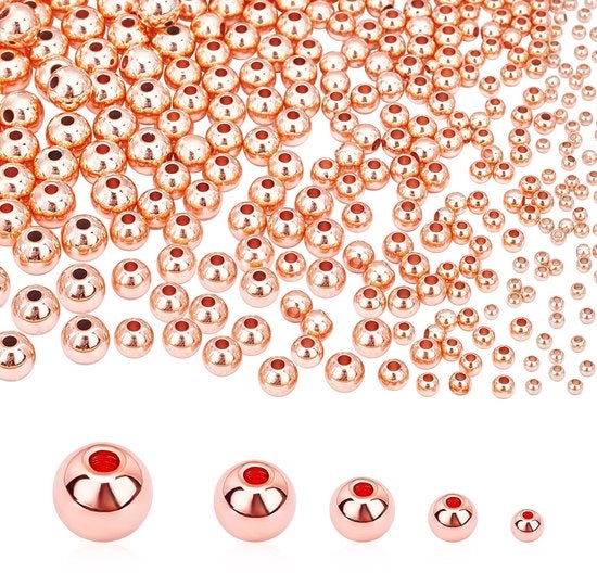 Roségouden Fili d'Argento - 300 Pezzi Piccoli Anelli Sferici - Spaziatori Senza Fili - 2/3/4/5/6mm - Ideali per Gioielli - Artigianato DIY