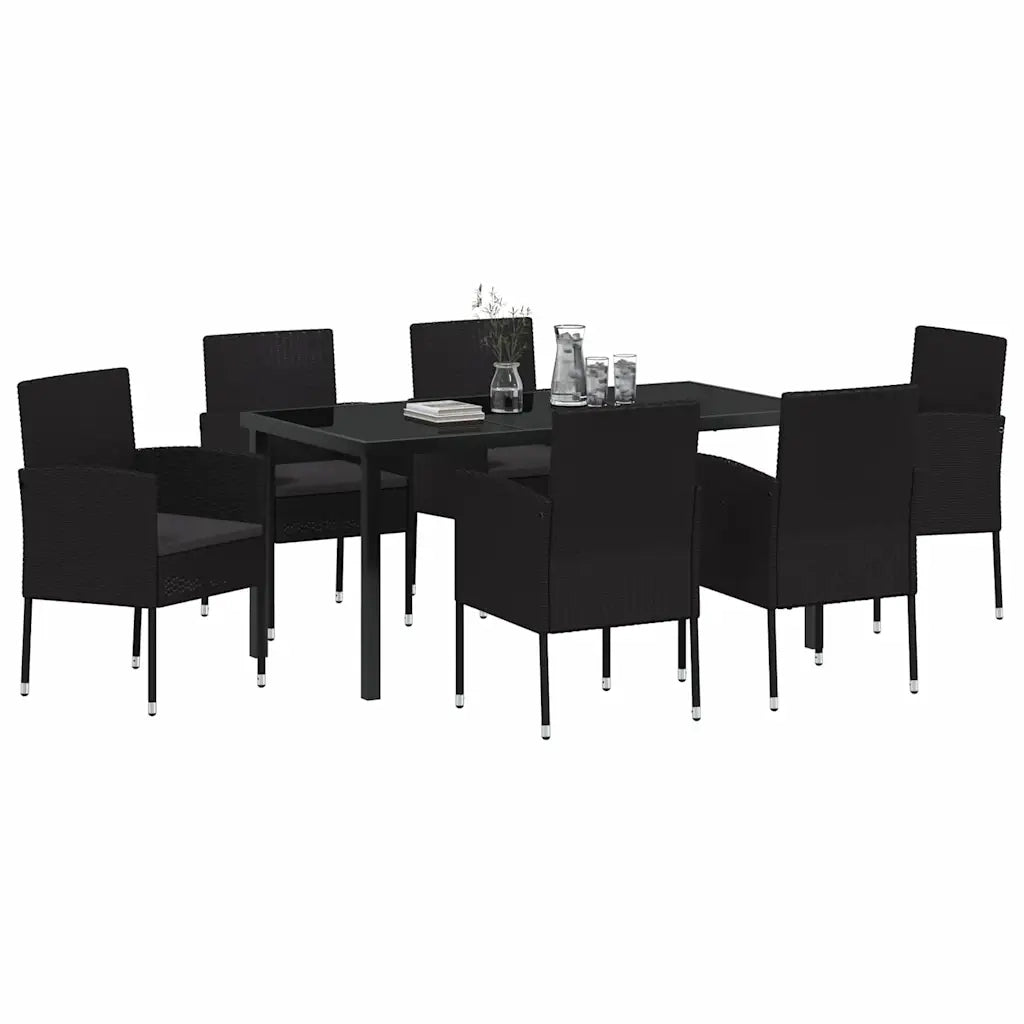 Set da Pranzo per Giardino con cuscino 7 pcs Nero polyrattan