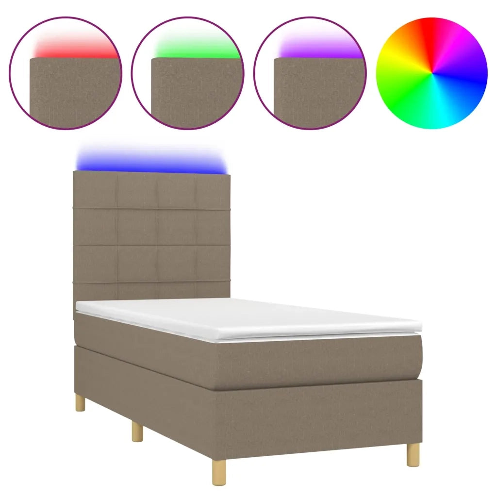 Letto a Molle con Materasso e LED Tortora 90x200 cm in Tessuto 3135409