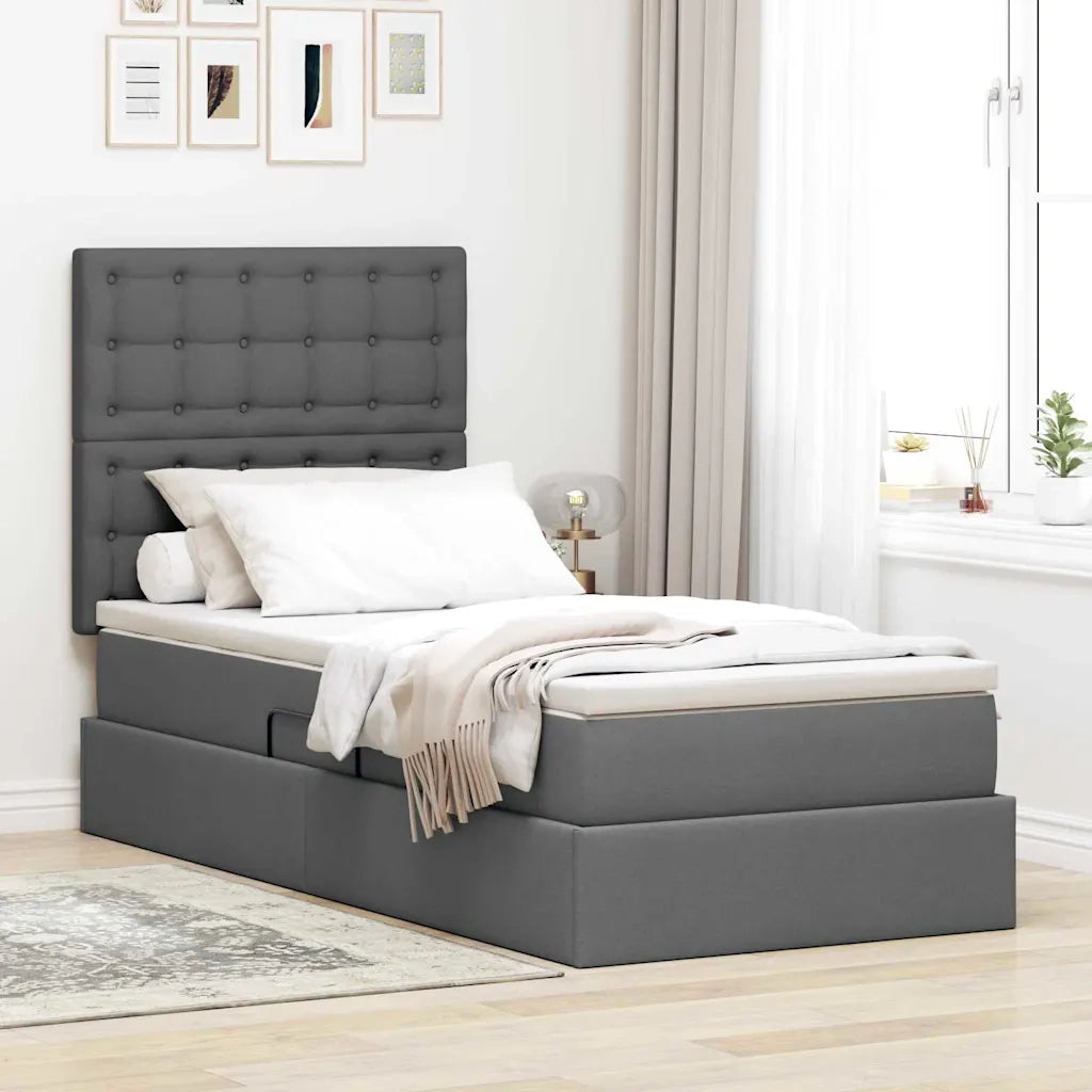 Letto con contenitore e materasso Grigio scuro 100 x 200 cm
