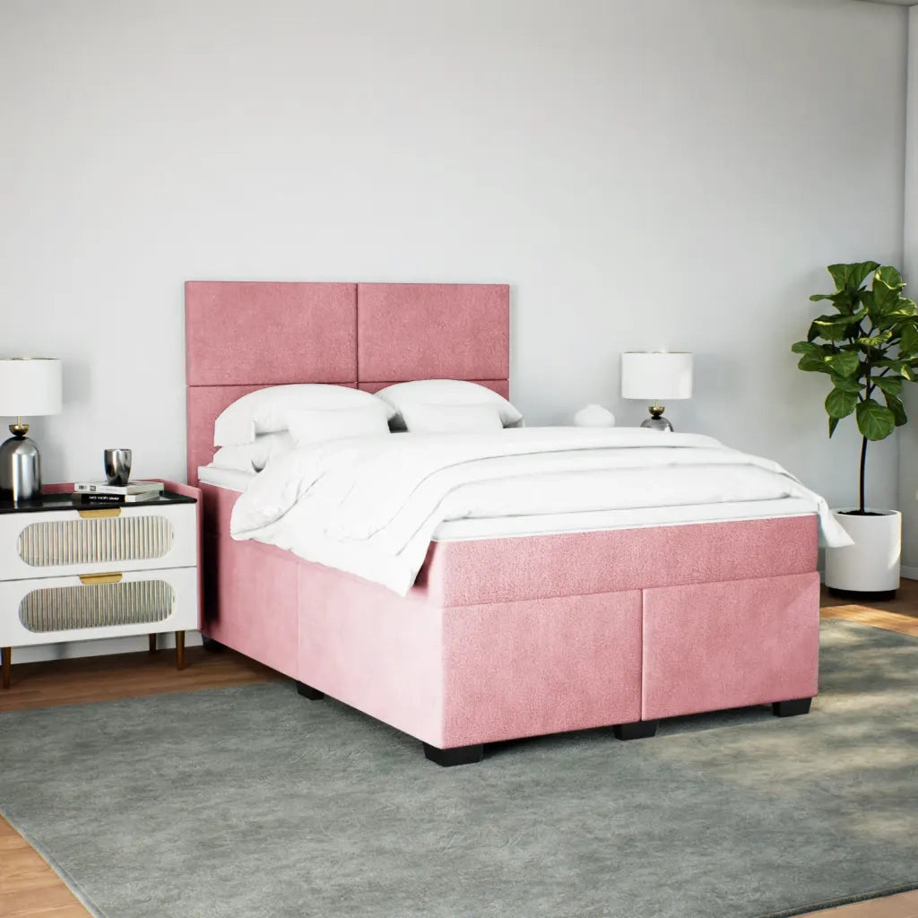Giroletto a Molle con Materasso Rosa 140x200 cm in Velluto 3290929
