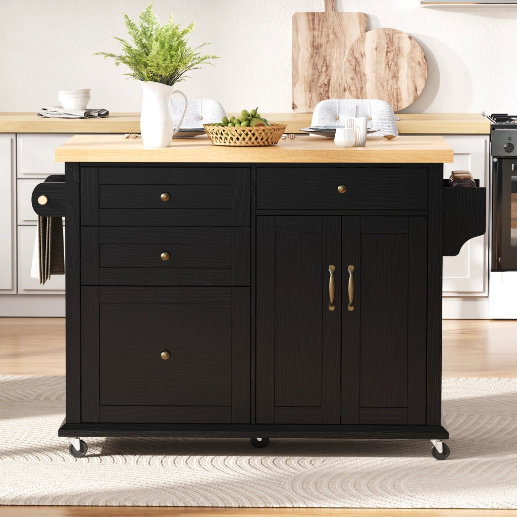 Isola Cucina Mobile con Tavolo Allungabile e Cassetti ¨C MINIMAL ¨C Nero