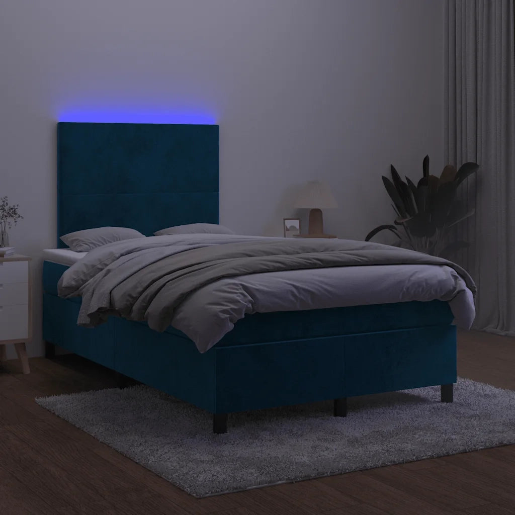 Letto a Molle con Materasso e LED Blu Scuro 120x200cm 3135997