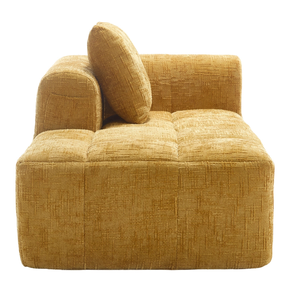 Divano chaise longue 158x90x60 cm con tasche laterali e cuscino in chenille giallo