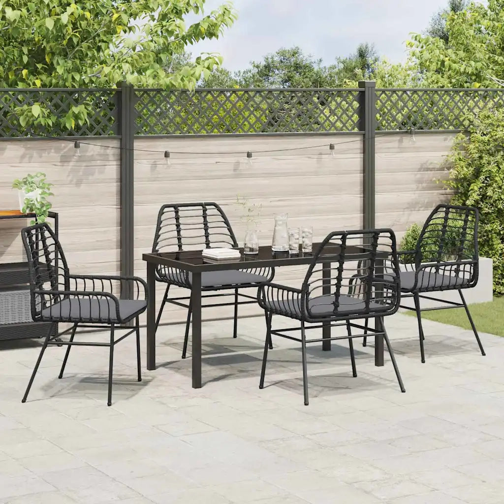 Set da Pranzo per Giardino 5 pcs Nero polyrattan