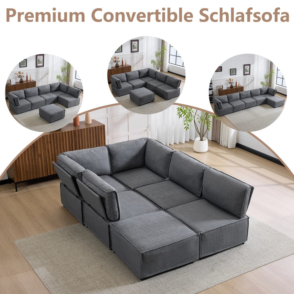 Divano Modulare in Tessuto ¨C MINIMAL ¨C Grigio Scuro, Legno, Componibile