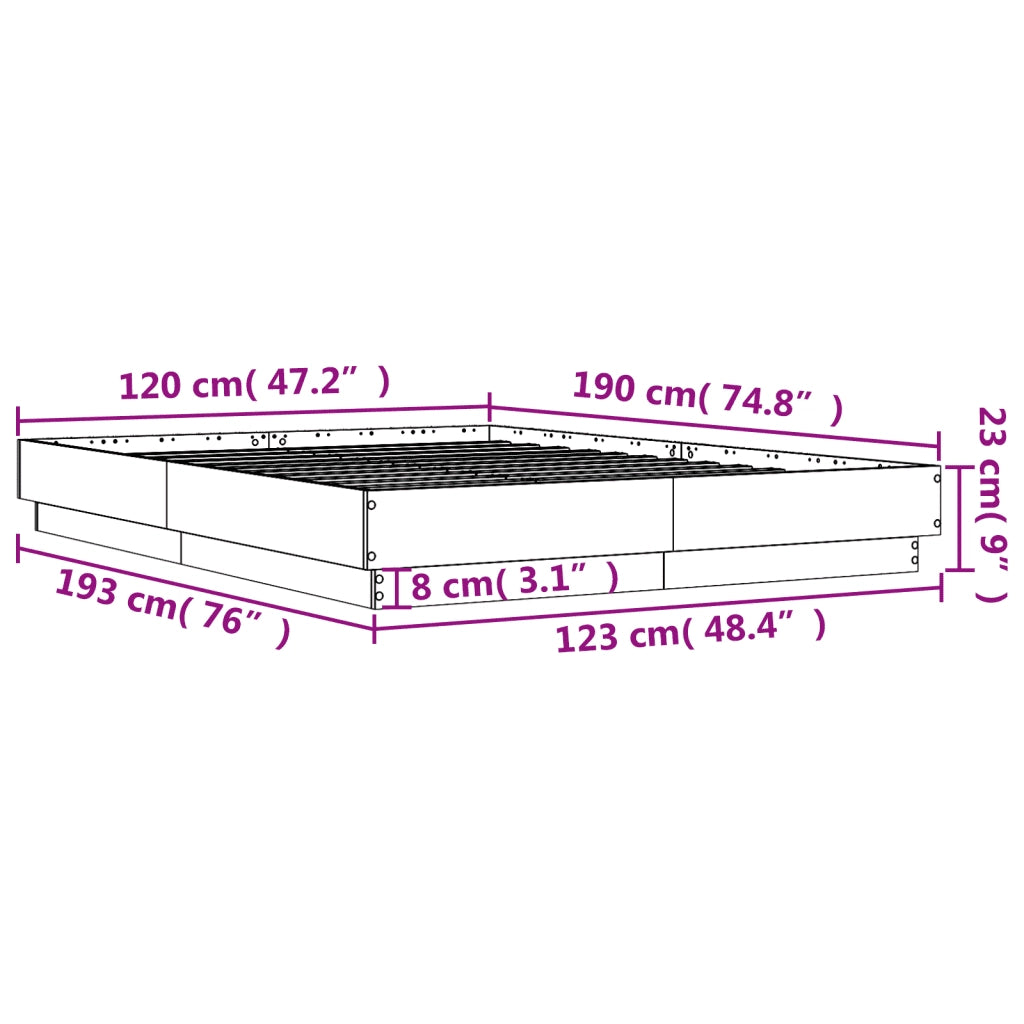 Letto matrimoniale | Letto per adulti | Giroletto Grigio Sonoma 120x190 cm in Legno Multistrato