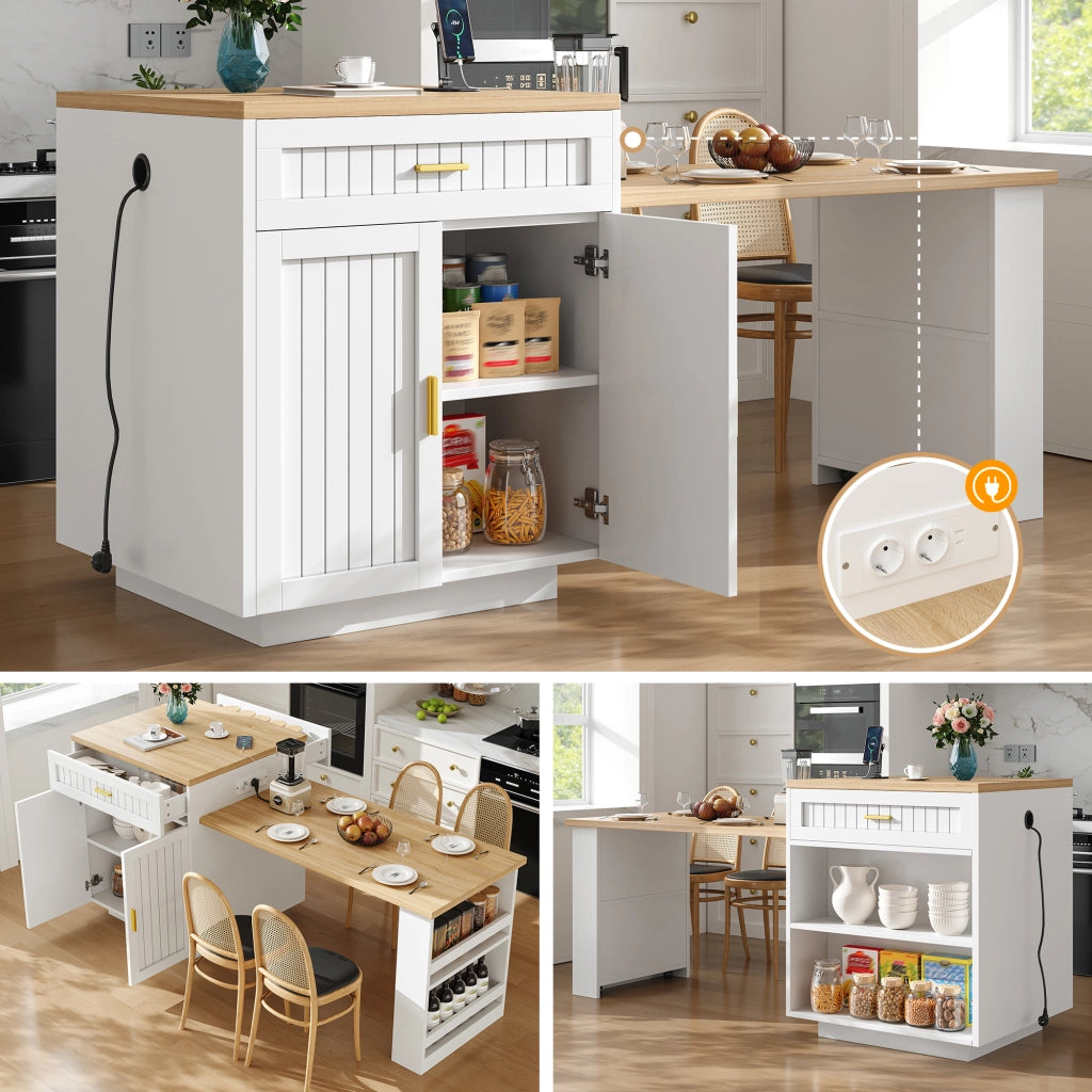 ISOLA DA CUCINA ESTENSIBILE 121,5-192 cm BIANCA MDF E METALLO