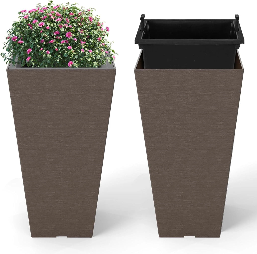 Vasi Alti per Piante, Vasi Grandi da Esterno ed Interno con Fori di Drenaggio, Contenitori Decorativi per Piante per Giardino, Balcone e Veranda (Modello 4)