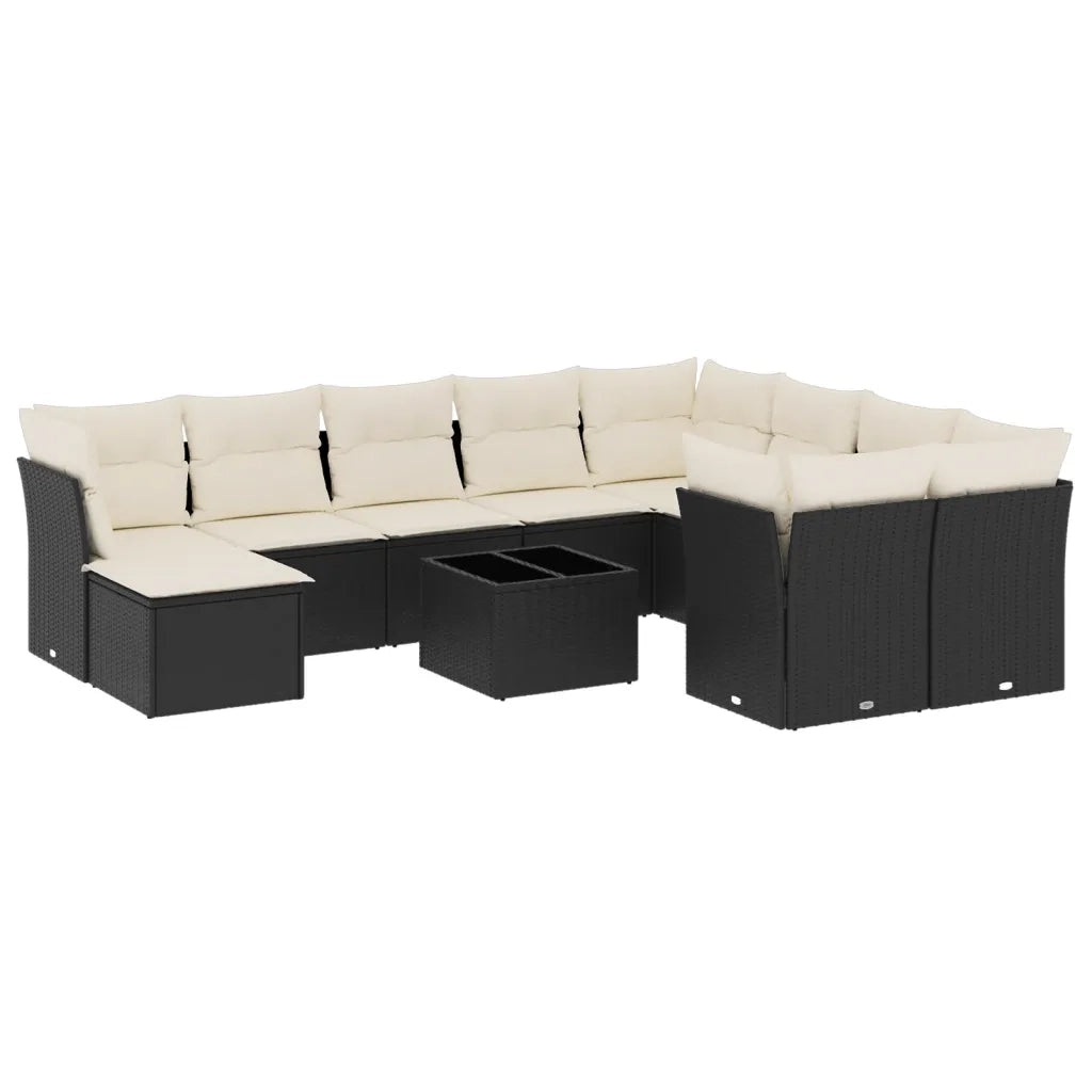Set Divani da Giardino 11 pz con Cuscini in Polyrattan Nero 3218596