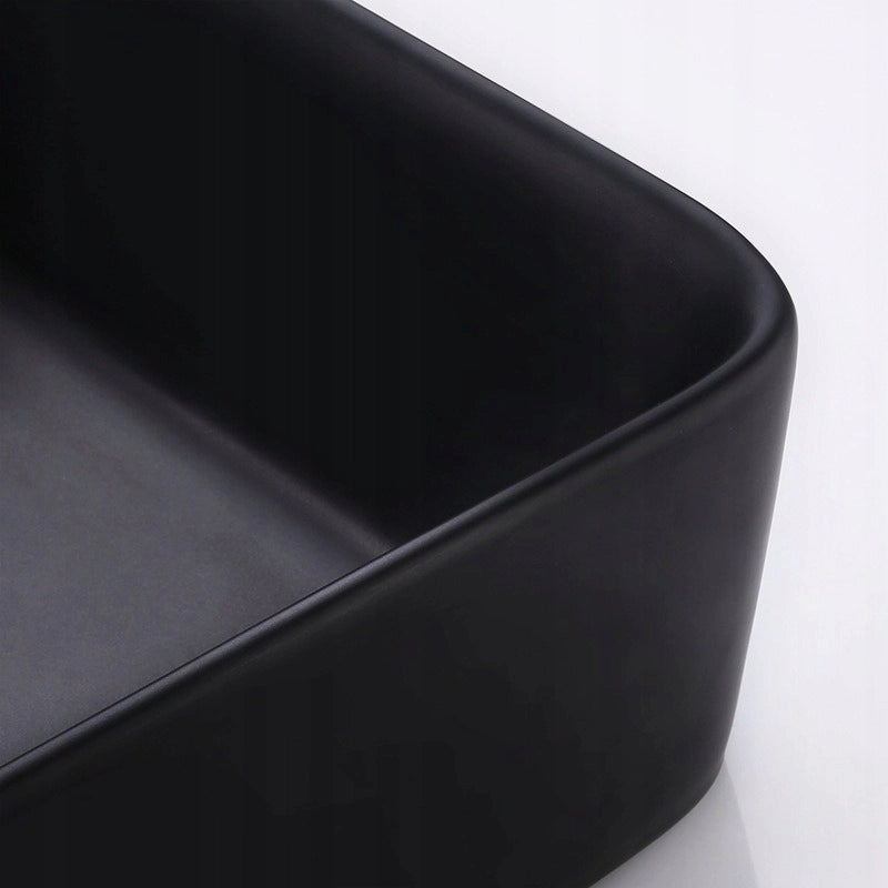 Lavabo da appoggio in ceramica nera opaca, da incasso, 48x36,5 cm, rettangolare