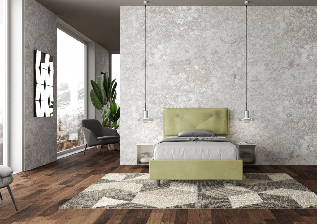 BS COM Letto una piazza e mezza contenitore imbottito 130x200 microfibra tè verde Large