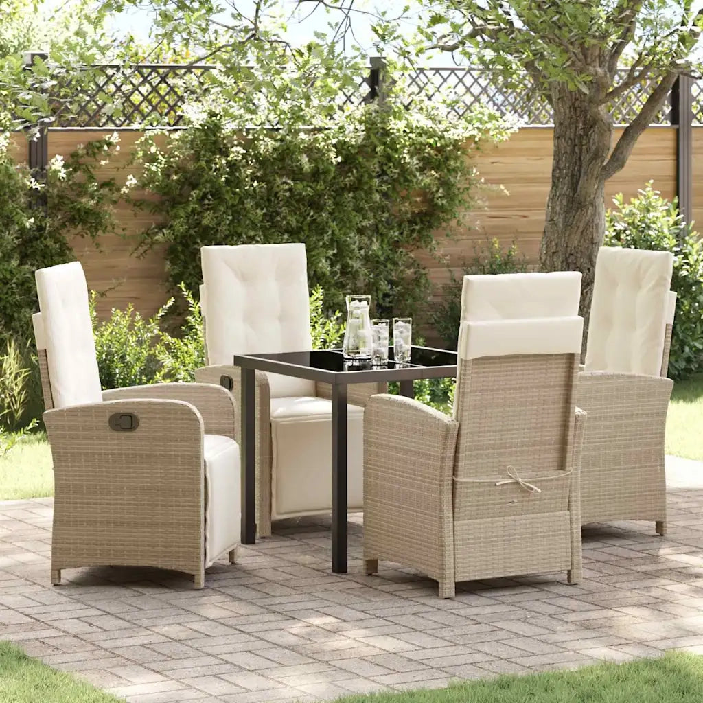 Set da Pranzo per Giardino con cuscino 5 pcs Beige polyrattan