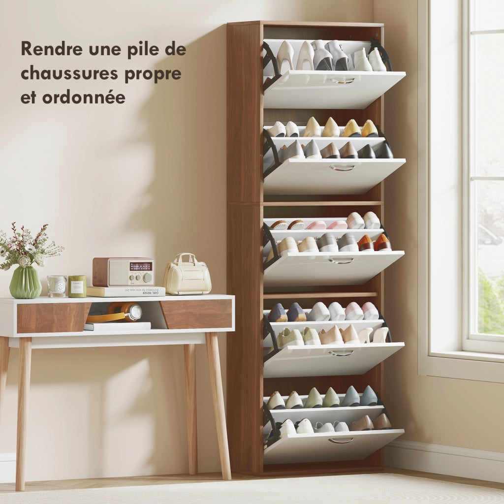 Armadio per Scarpe 5 Ante ¨C Minimal ¨C Bianco e Marrone