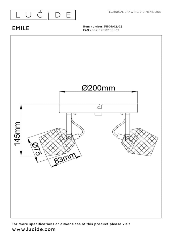 Faretto soffitto moderno EMILE 2xGU10 oro/nero Lucide
