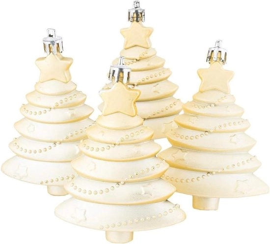 Decorazione per soffitto a forma di alberi di pino in rilievo, 73 cm x 9 cm, in materiale luccicante dorato, 4 pezzi.