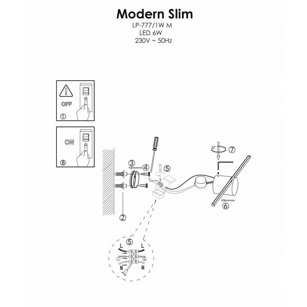 Applique Modern Slim L bianca LED 8W IP44 Light Prestige