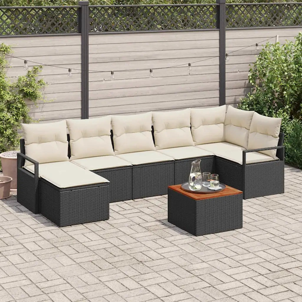 Set Divano da Giardino con cuscino 8 pcs Nero polyrattan