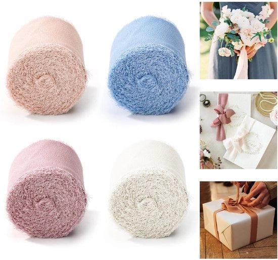 Chiffon Lint 4 Rollen - Cadeaulint - Decoratielint - 3 cm x 5 m