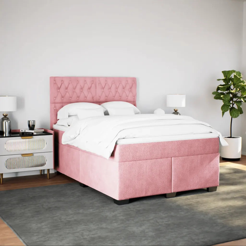 Giroletto a Molle con Materasso Rosa 140x200 cm in Velluto