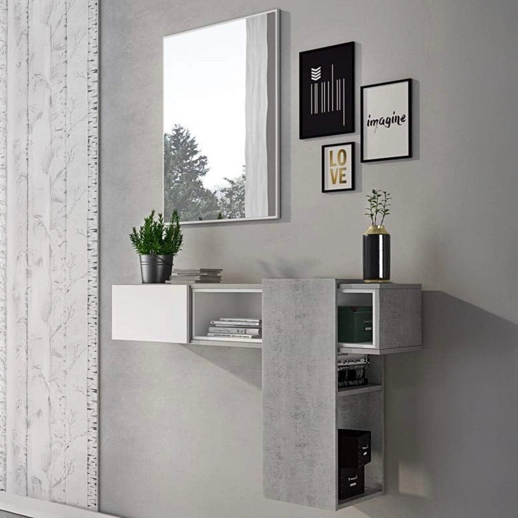 Limbadi, Mobile da Ingresso Specchio Incluso, 100x31x75h cm Grigio Cemento