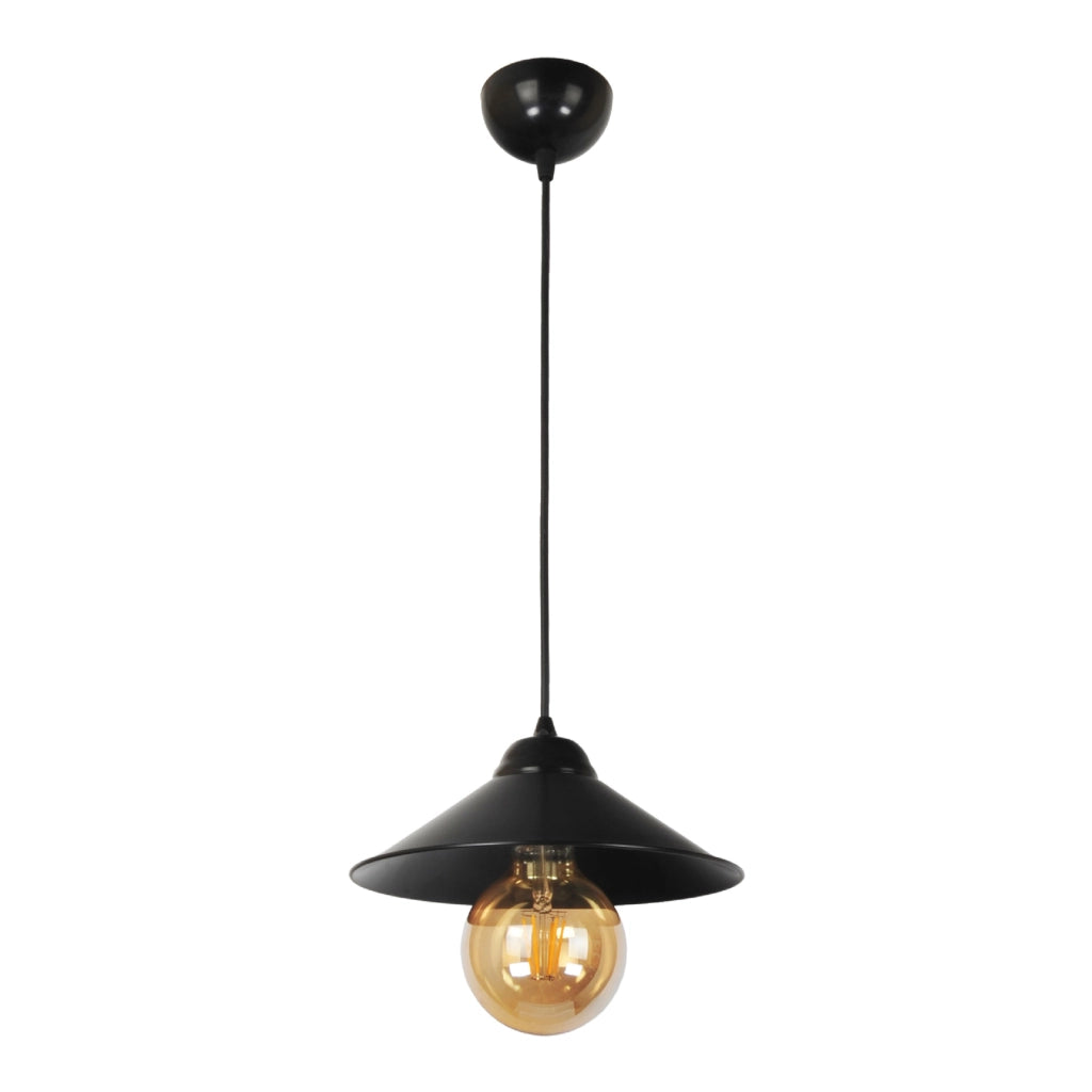 Lampada a Sospensione 'Aberaeron' Lampada Pendente con Paralume a Cono Piatto Nero - lux.pro