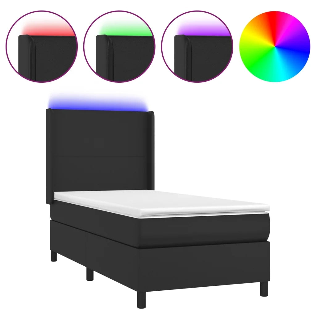 Giroletto a Molle con Materasso e LED Nero 80x200 cm Similpelle 3139229