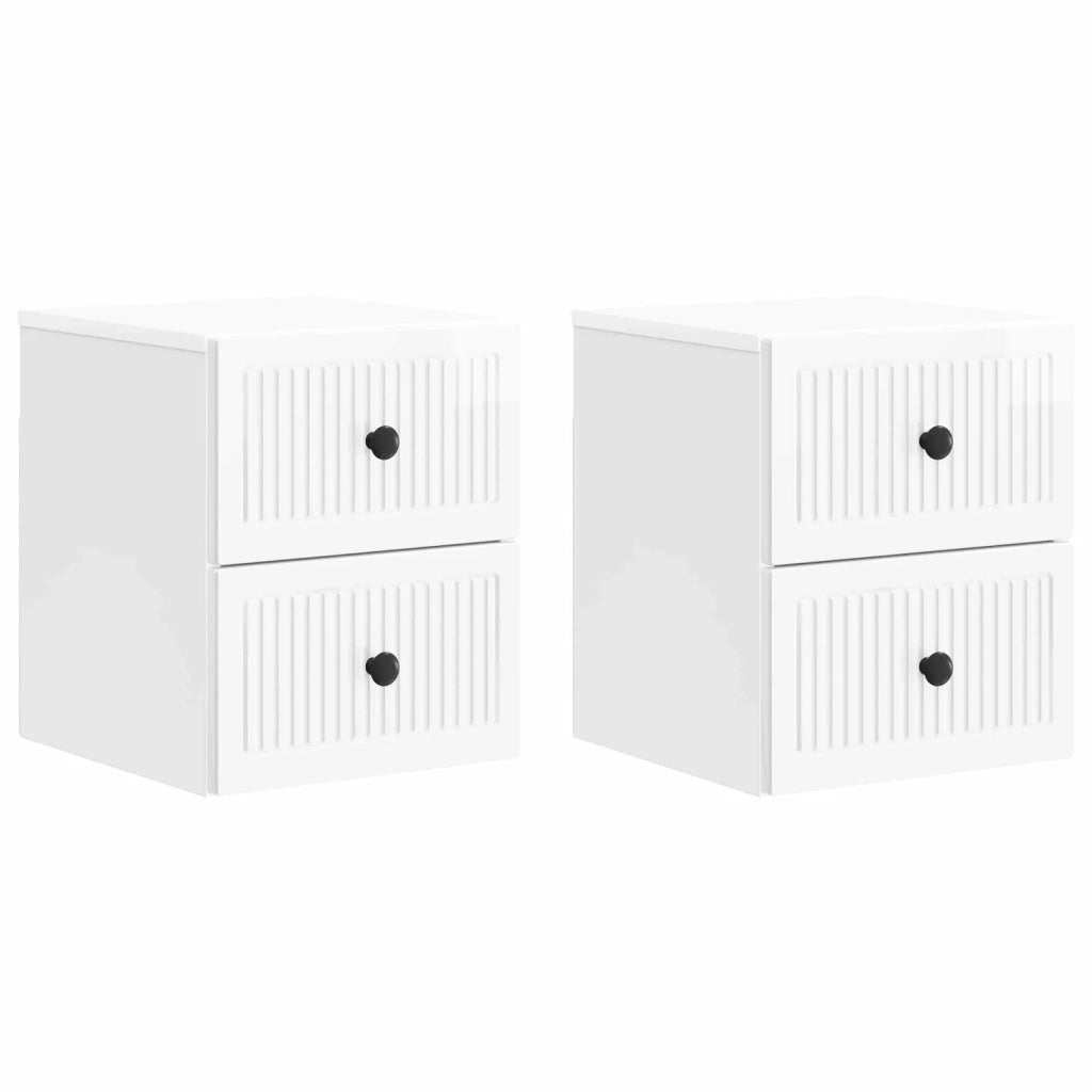 Mobiletto da notte a muro 2 pcs Bianco Lucido 33 x 34,5 x 40 cm 897964