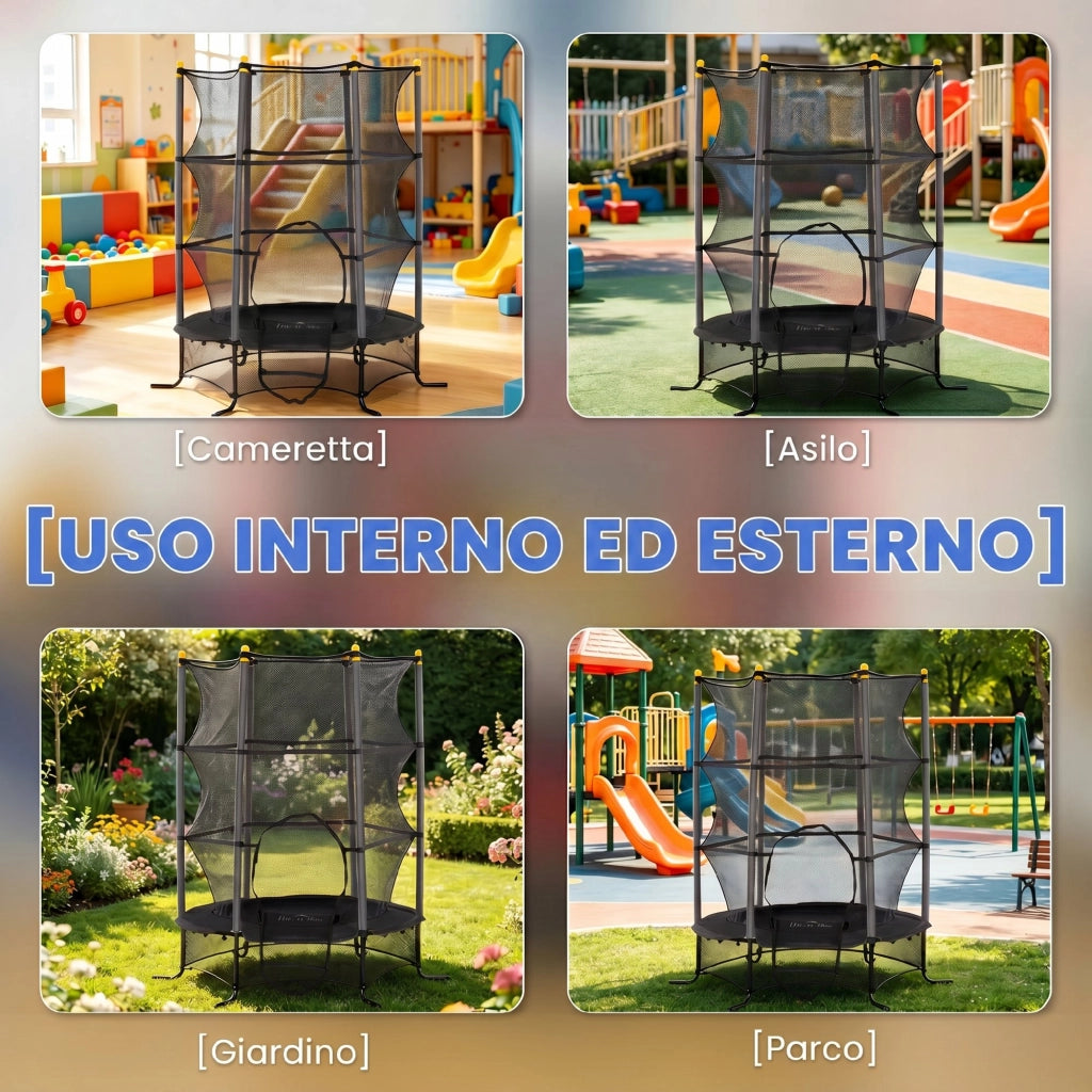 Trampolino Bambini ¨C Minimal ¨C Nero ?160x190 cm con Rete Sicurezza