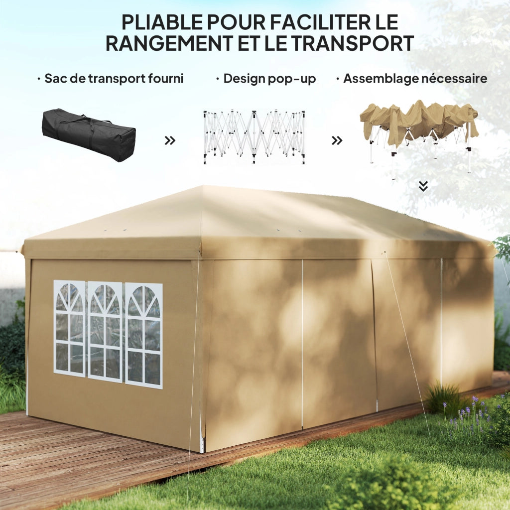 Gazebo pieghevole pop-up impermeabile 6x3x2,7m - Xylo - 4 pareti laterali rimovibili 4 finestre verde