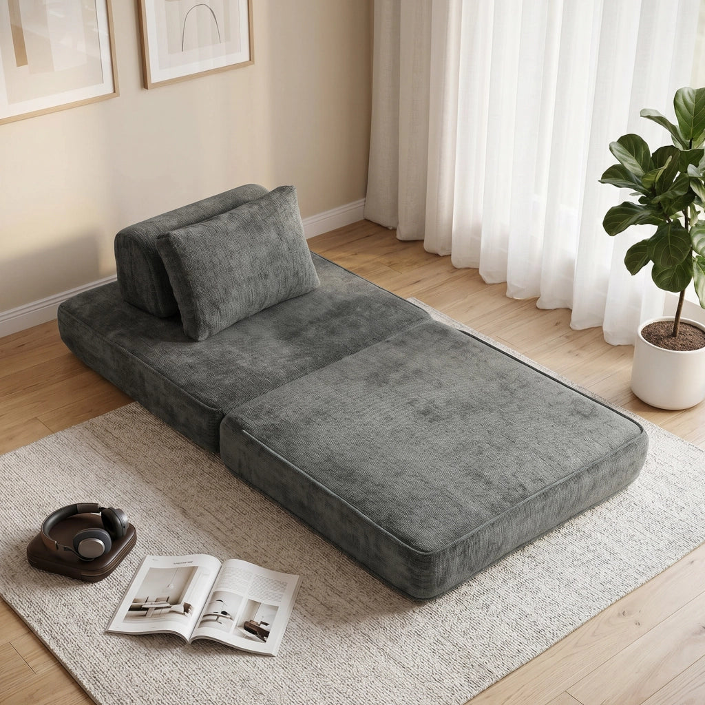 Divano letto 2 posti ¨C zephmum ¨C grigio con cuscino e chenille