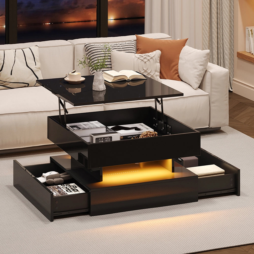 Tavolino regolabile - Xylo - 65x65cm LED 2 cassetti nero