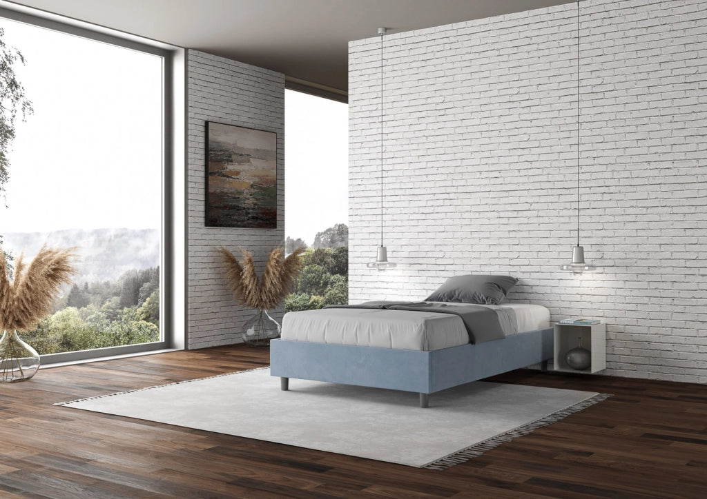 BS COM Letto una piazza e mezza senza rete imbottito 110x190 microfibra azzurro