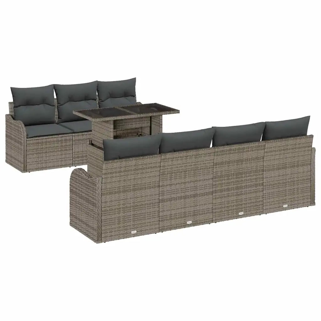 Set Divano da Giardino 8 pcs Grigio Rattan in Polipropilene