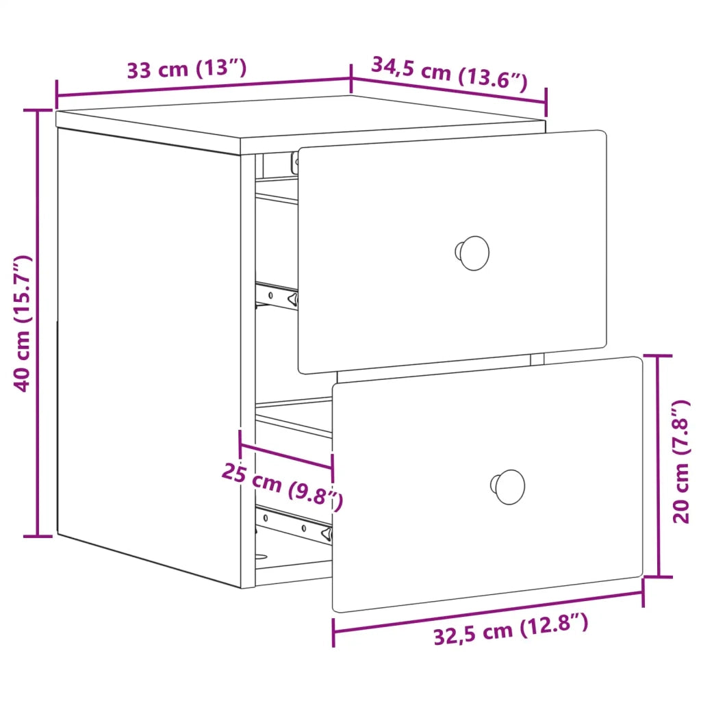 Mobiletto da notte a muro Grigio Cemento 34,5 x 33 x 40 cm 899151
