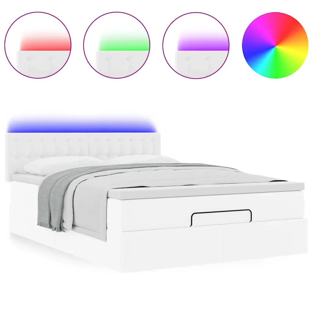Pouf Letto con Materassi e LED Bianco Puro 140x190cm Similpelle