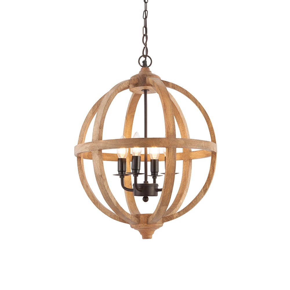 Lampada a sospensione TOBA legno mango sfera 4xE14 Endon
