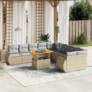 Set Divani da Giardino 11 pz con Cuscini Beige in Polyrattan