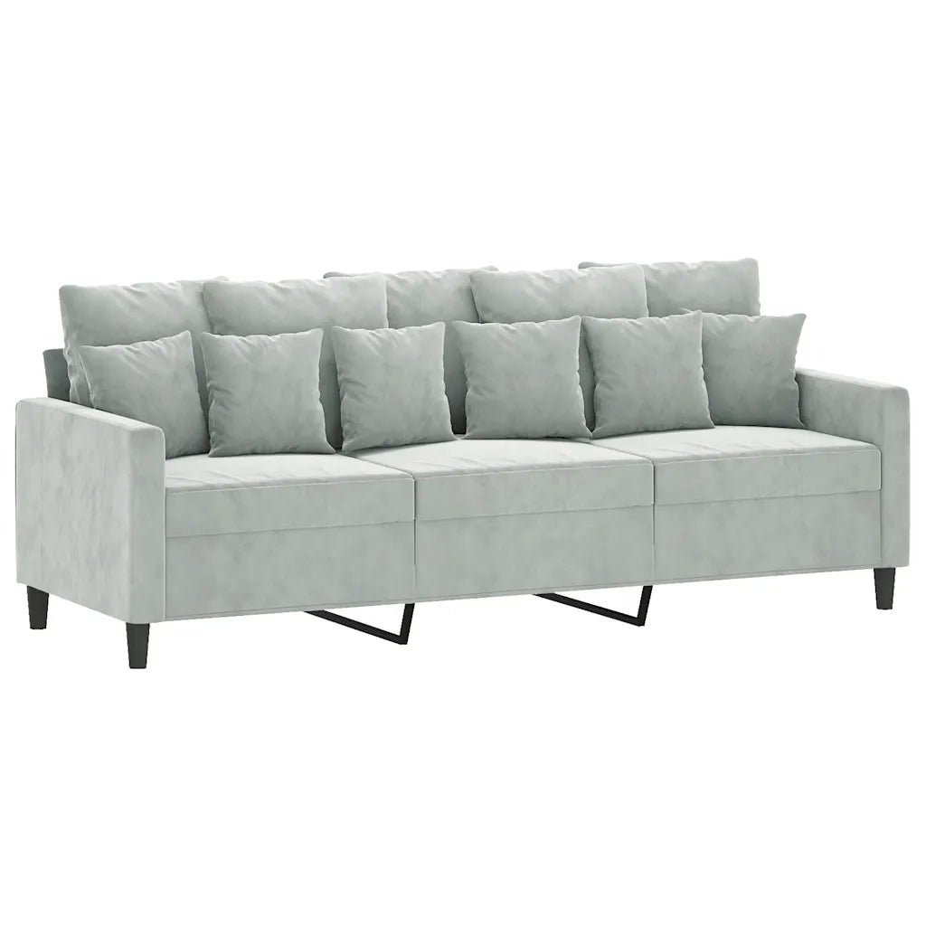 Divano a 3 Posti-Sofa 3 Posti Grigio Chiaro 180 cm in Velluto 528096