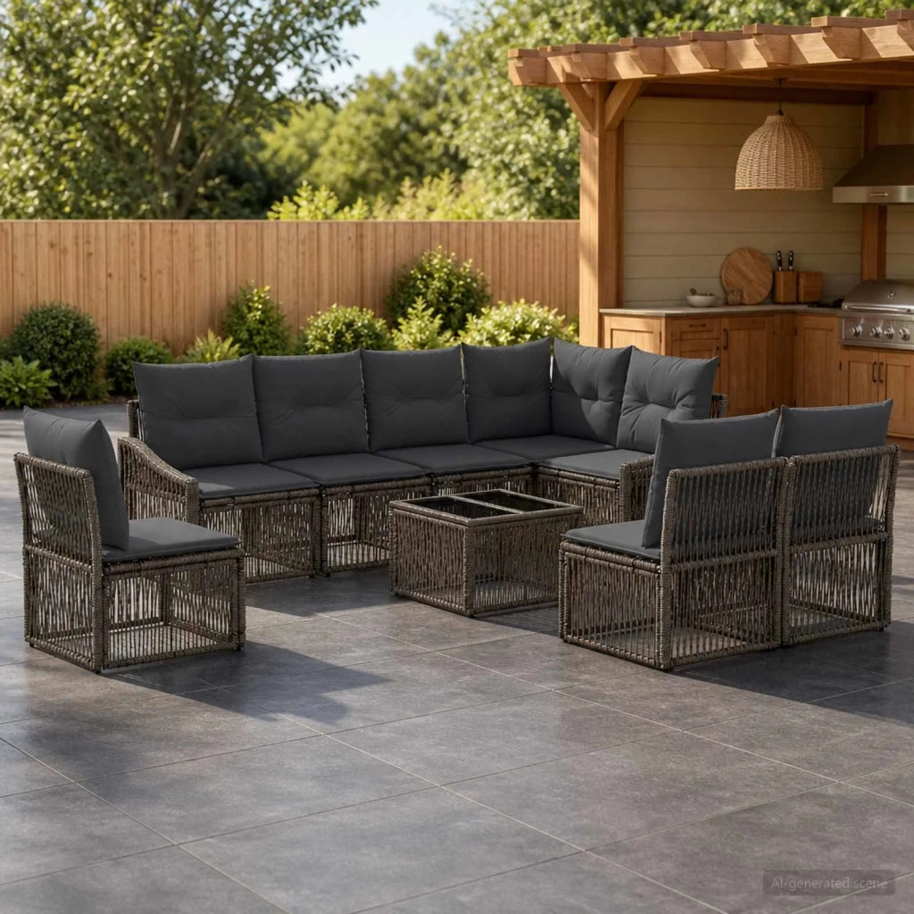 Set Divano da Giardino 9 pcs Grigio polyrattan 3436025