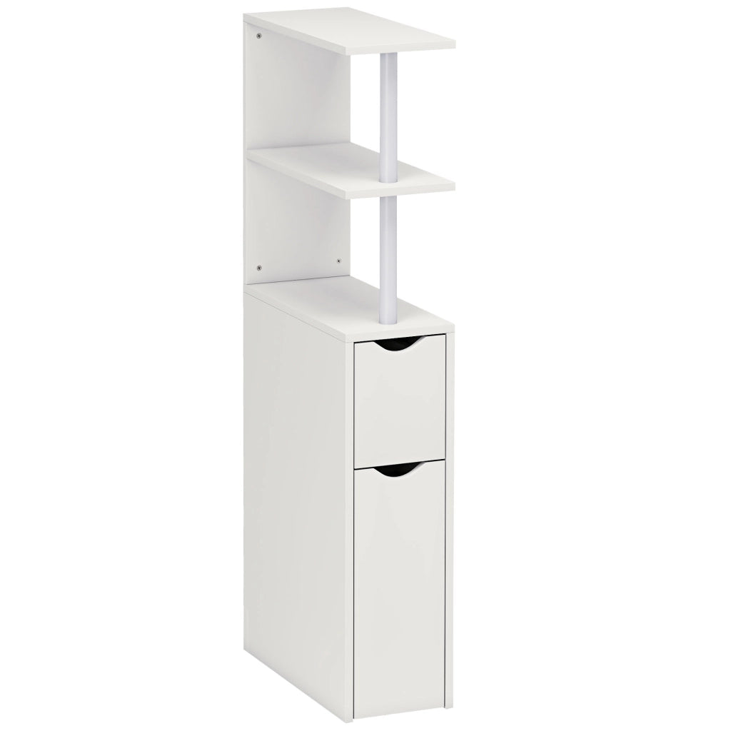 Colonna Bagno Salvaspazio 20x45x115 cm con 2 Cassetti e Ripiani Aperti in Legno Bianco