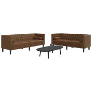 Divani Chesterfield 2pz Cuscini Marrone Similpelle Scamosciata 3209300