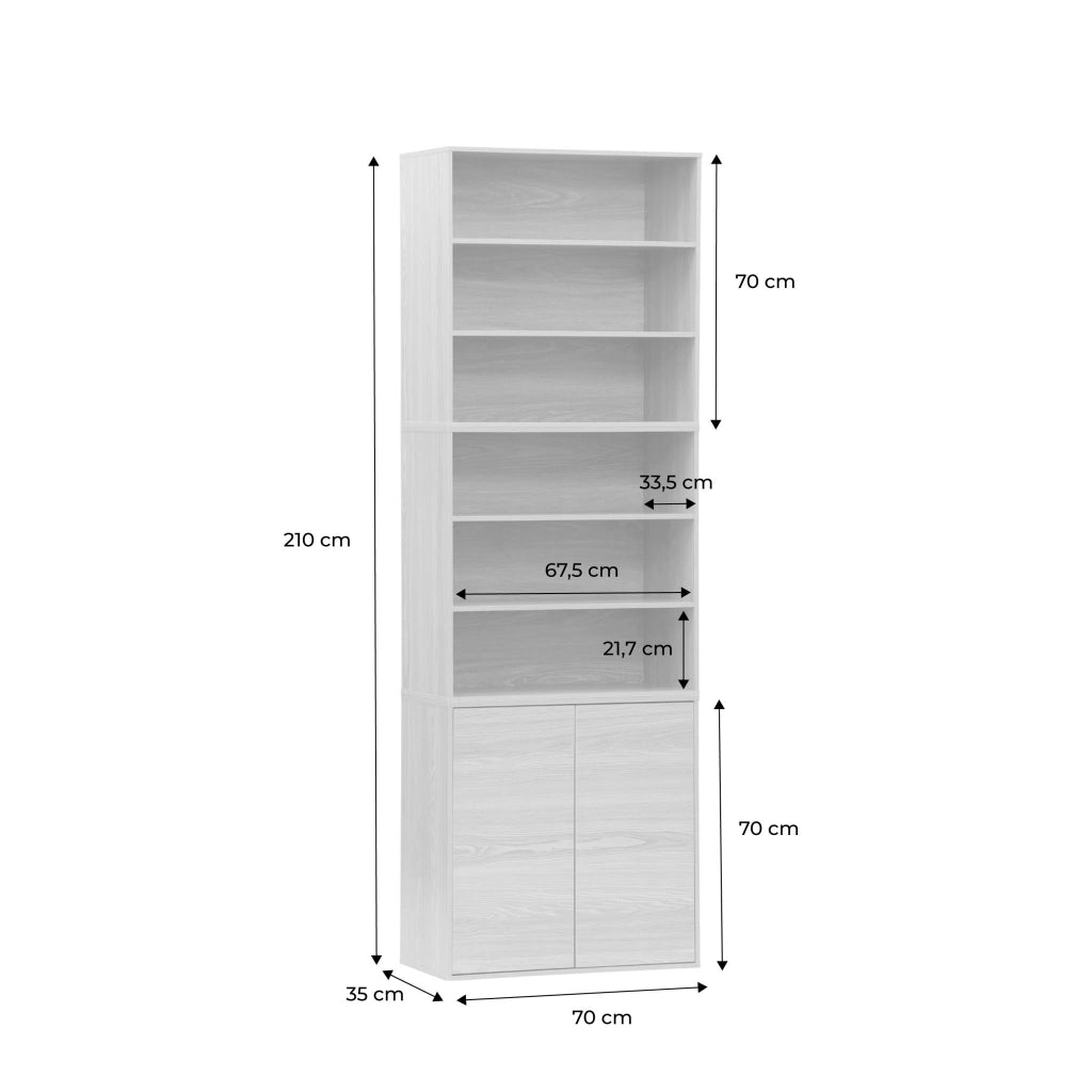 Libreria modulare con 2 ante e 5 livelli, bianco