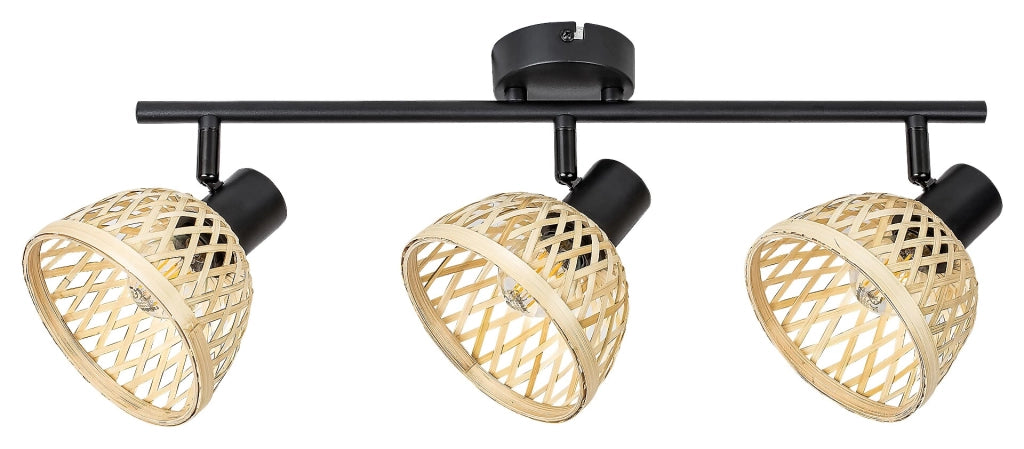 Plafoniera Rabalux Rattan boho 3xE14 nera opaca metallo