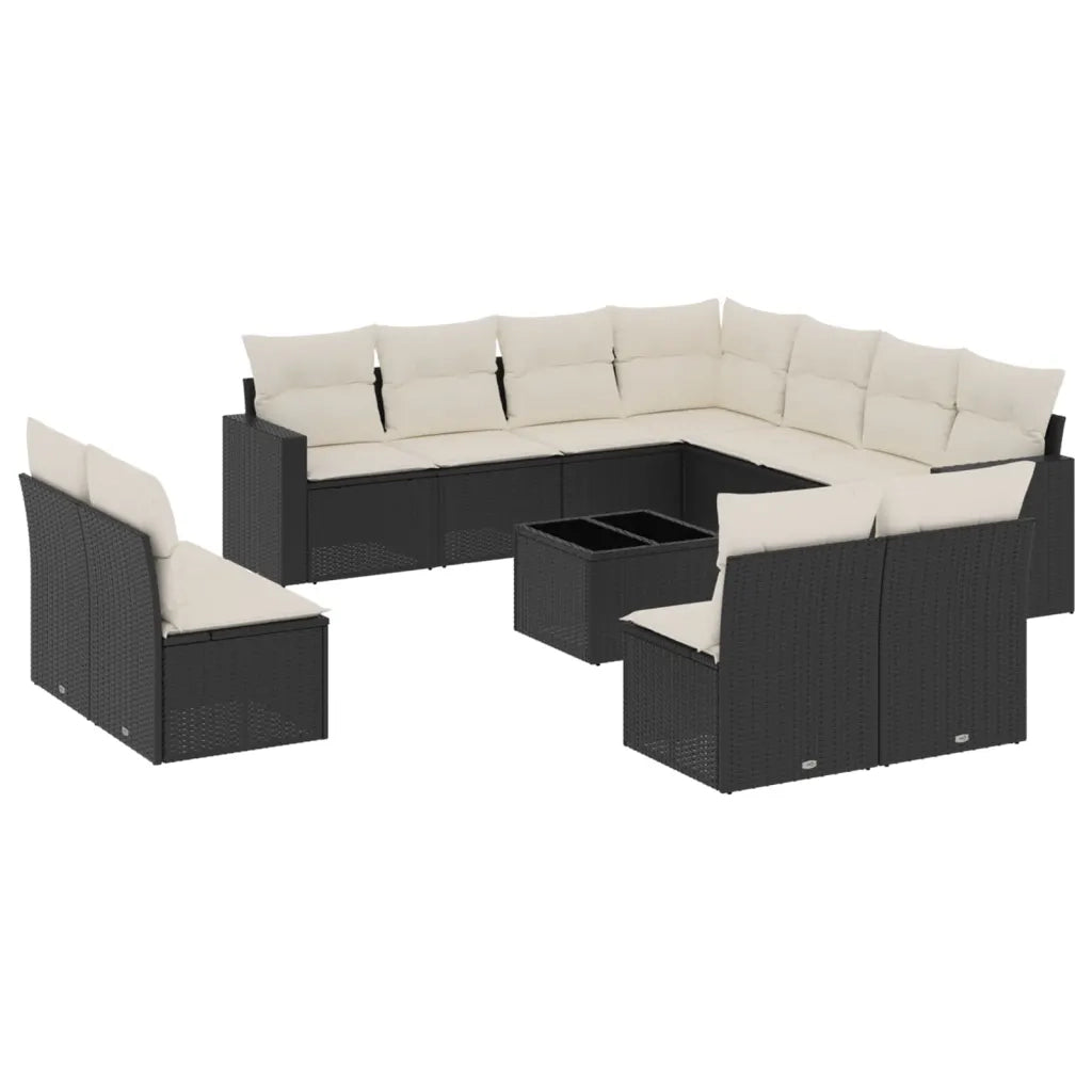 Set Divani da Giardino 12 pz con Cuscini Nero in Polyrattan 3251473