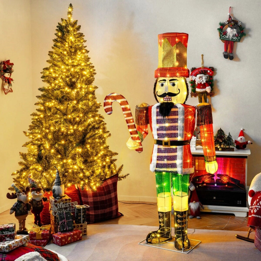 Soldato schiaccianoci luminoso 170 cm e soldato di Natale 3D alto 185cm, Decorazione natalizia 3D pre-illuminata e soldato luminoso di natale